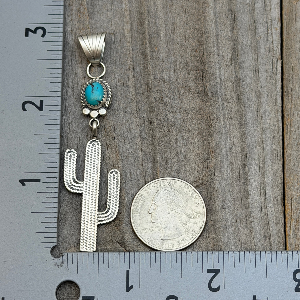 Blue Campitos Turquoise Cactus Pendant Sharon McCarthy Navajo Sterling Silver PD4