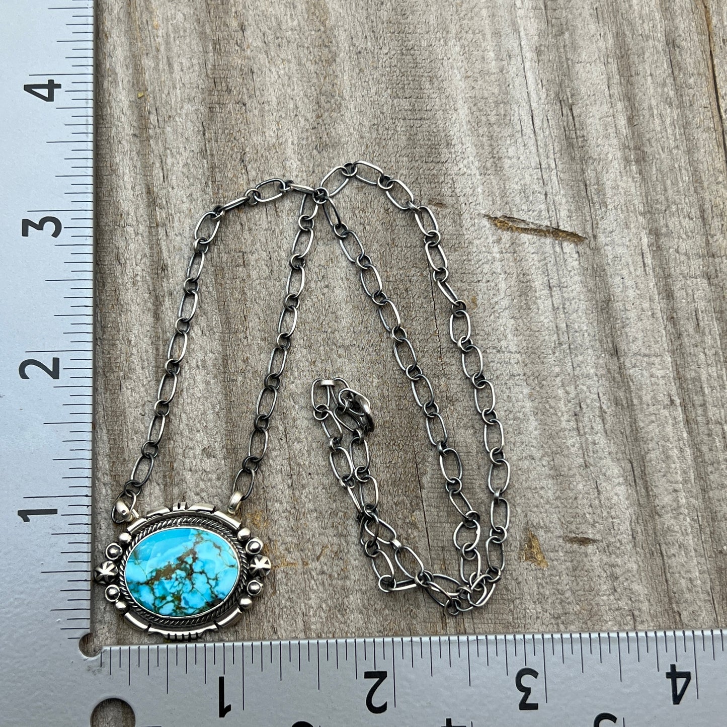18" Kingman Spiderweb Turquoise Necklace Sterling silver Navajo Daniel Benally 590