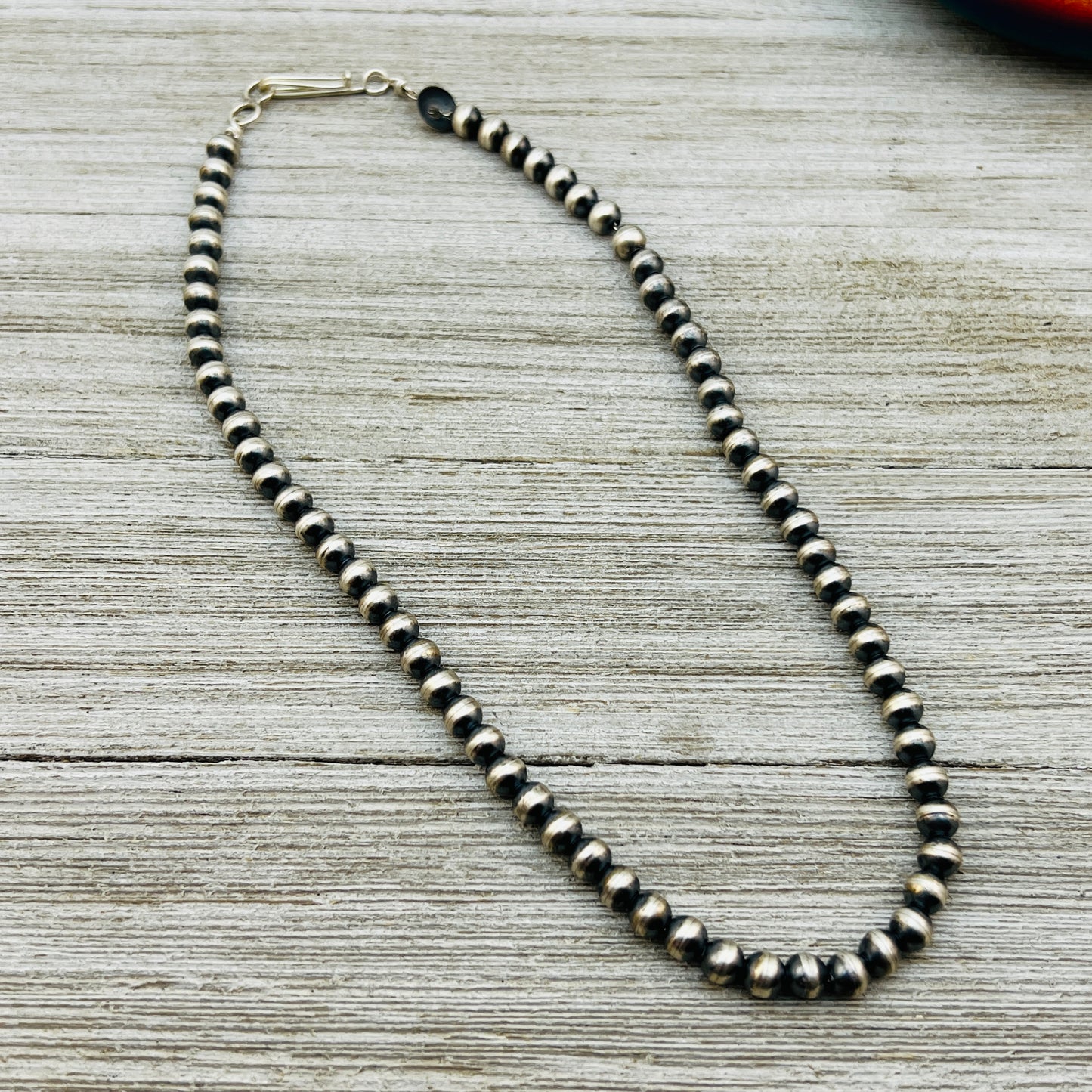 16" Sterling silver Navajo handmade 6mm round bead Pearl necklace Dorinda Mariano signed