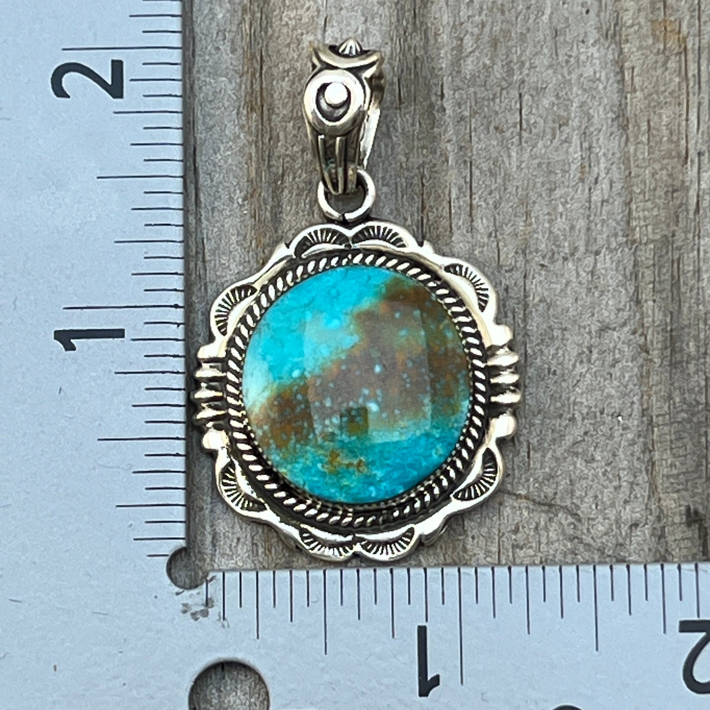 Kingman Turquoise Pendant Sterling silver Navajo handmade Jeremy Delgarito 759