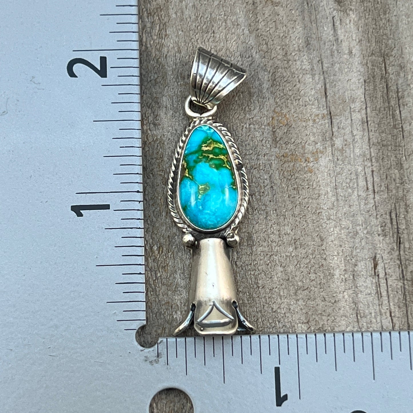Sonoran Gold Turquoise Squash Blossom Pendant Adrienne Gordon Sterling Silver 507