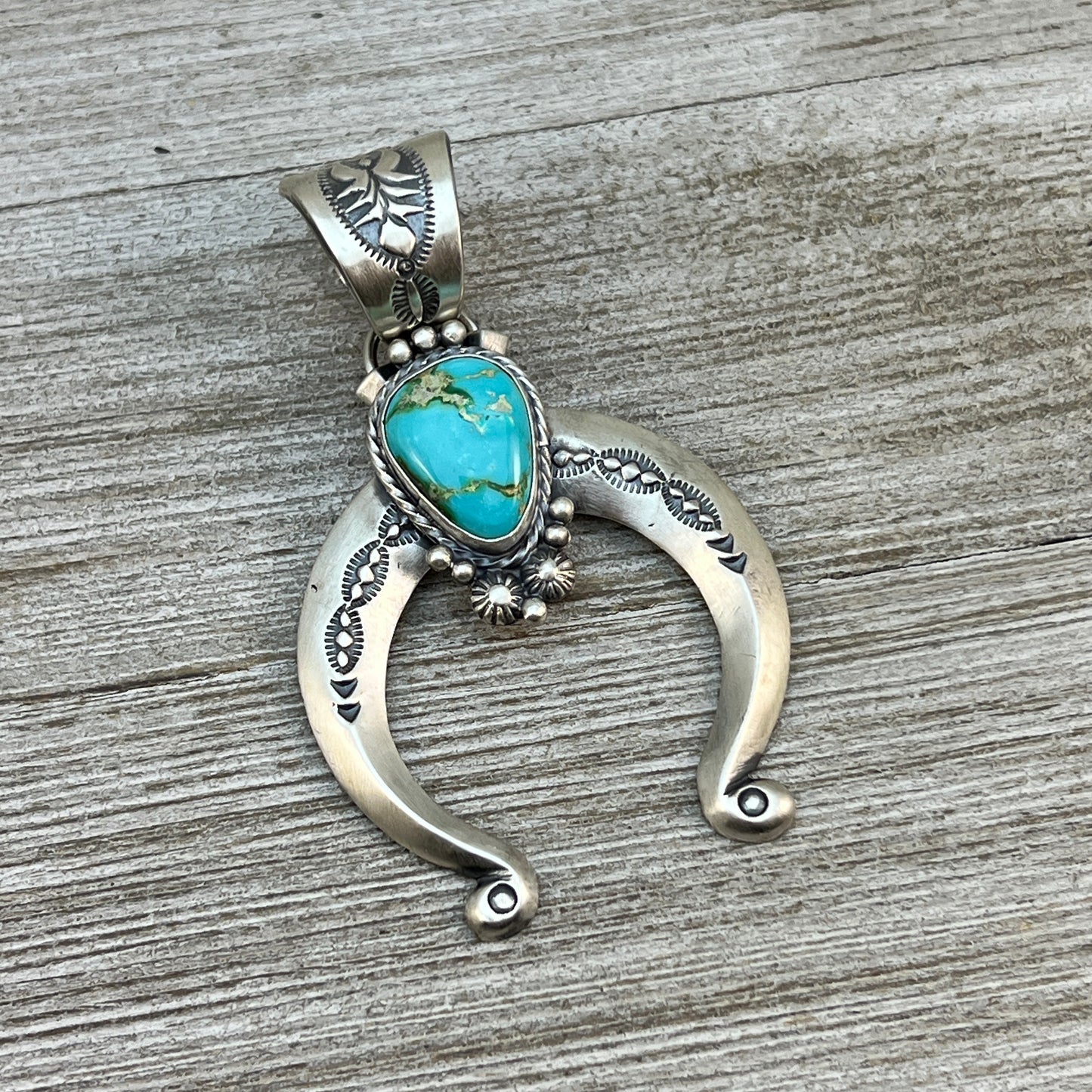 Sonoran Gold Turquoise Naja Pendant Samuel Yellowhair Sterling Silver 602