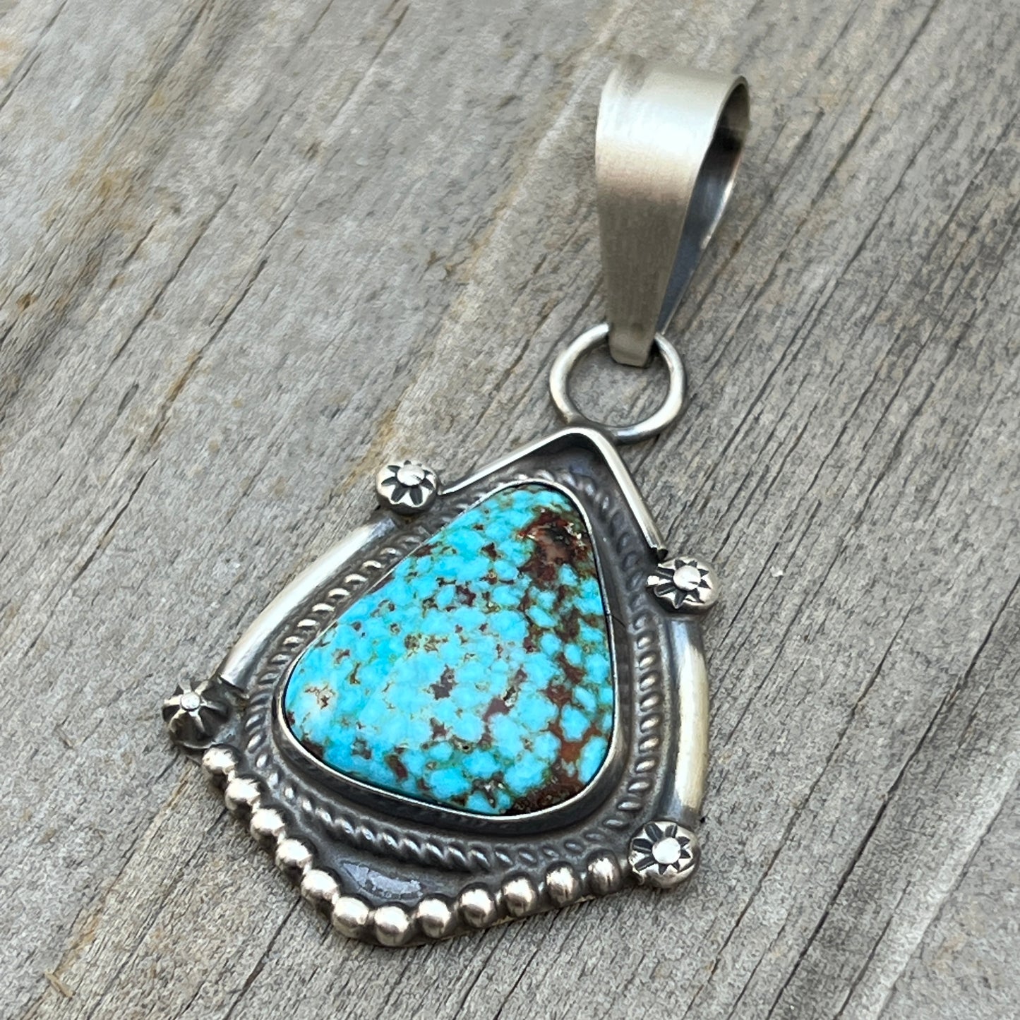 High Grade  Kingman Spiderweb Turquoise pendant sterling silver Leslie Nez Navajo 795