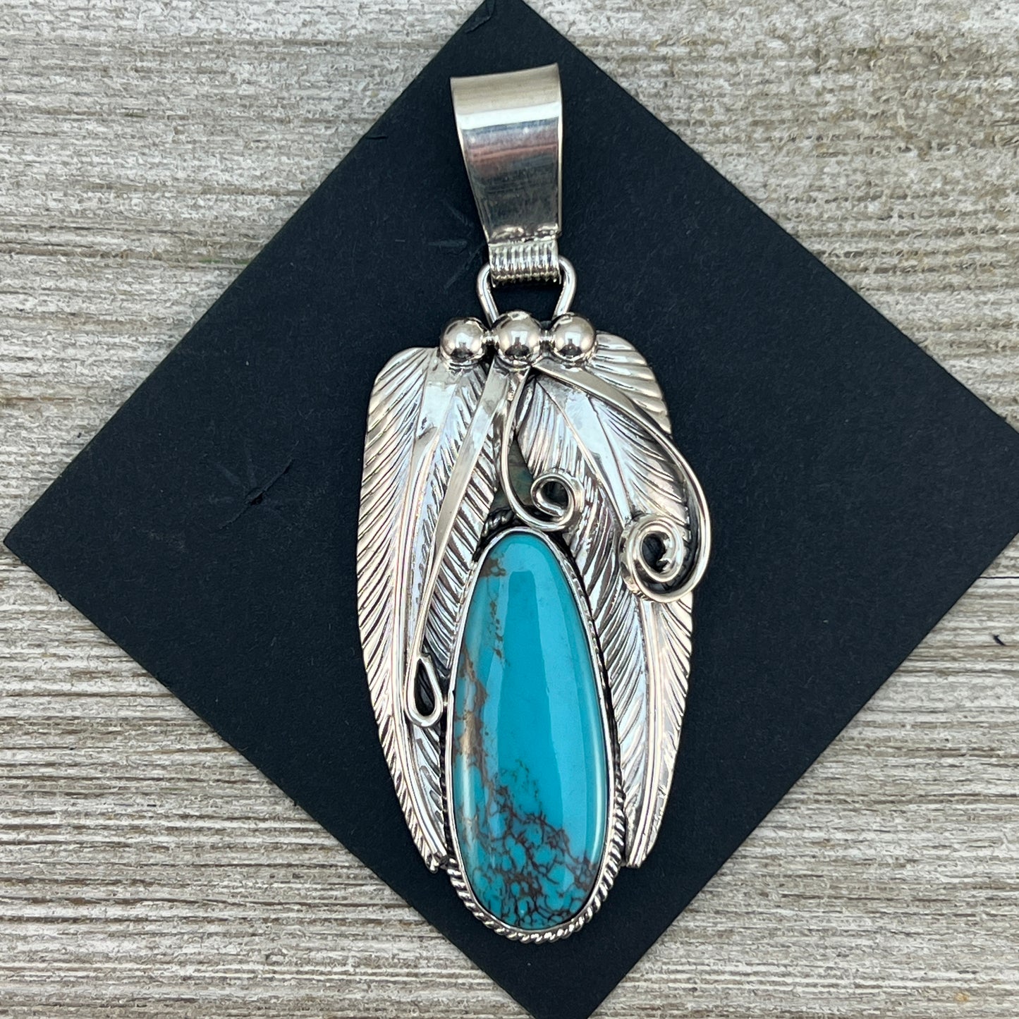 Blue Kingman turquoise with matrix pendant #2, Navajo handmade Davey Morgan, sterling silver