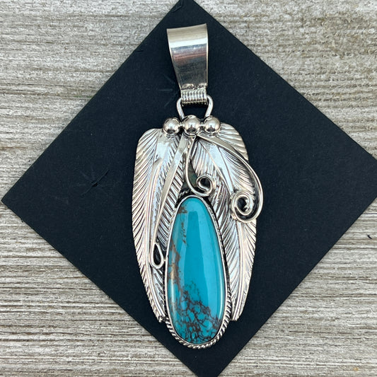 Blue Kingman turquoise with matrix pendant #2, Navajo handmade Davey Morgan, sterling silver