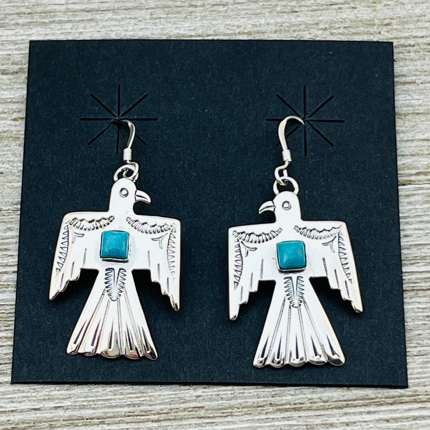 Turquoise Thunderbird Earrings Jeremy Delgarito Navajo sterling silver signed ER19