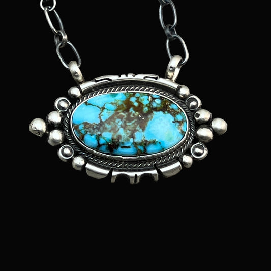 18" Kingman Spiderweb Turquoise Necklace Sterling silver Navajo Daniel Benally 595