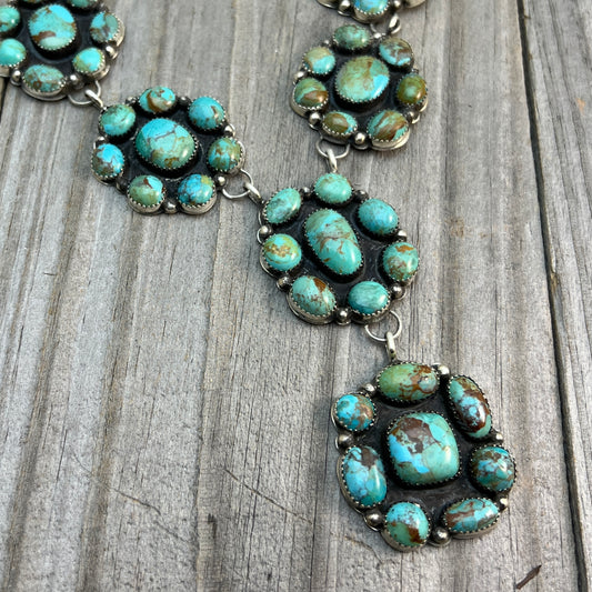 22" Lariat Kingman turquoise cluster necklace Jolene Begay Navajo handmade 732