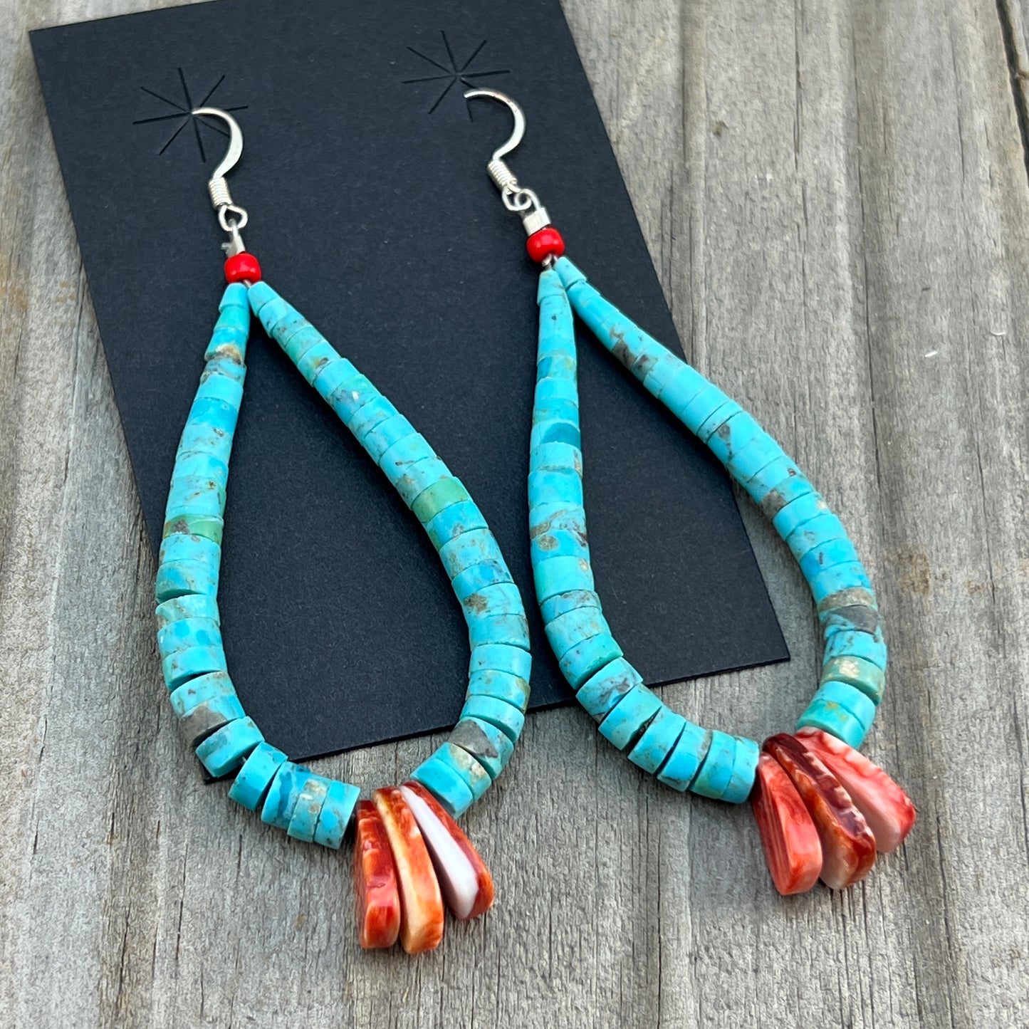 Blue Turquoise Heishi Jacla Earrings Santo Domingo Kewa Pueblo Lupe Lovato 656