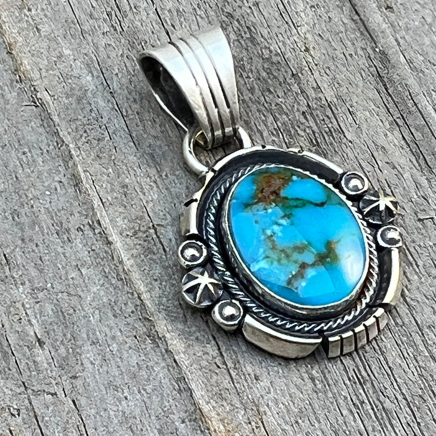 Kingman Turquoise pendant sterling silver Marita Benally Navajo 739