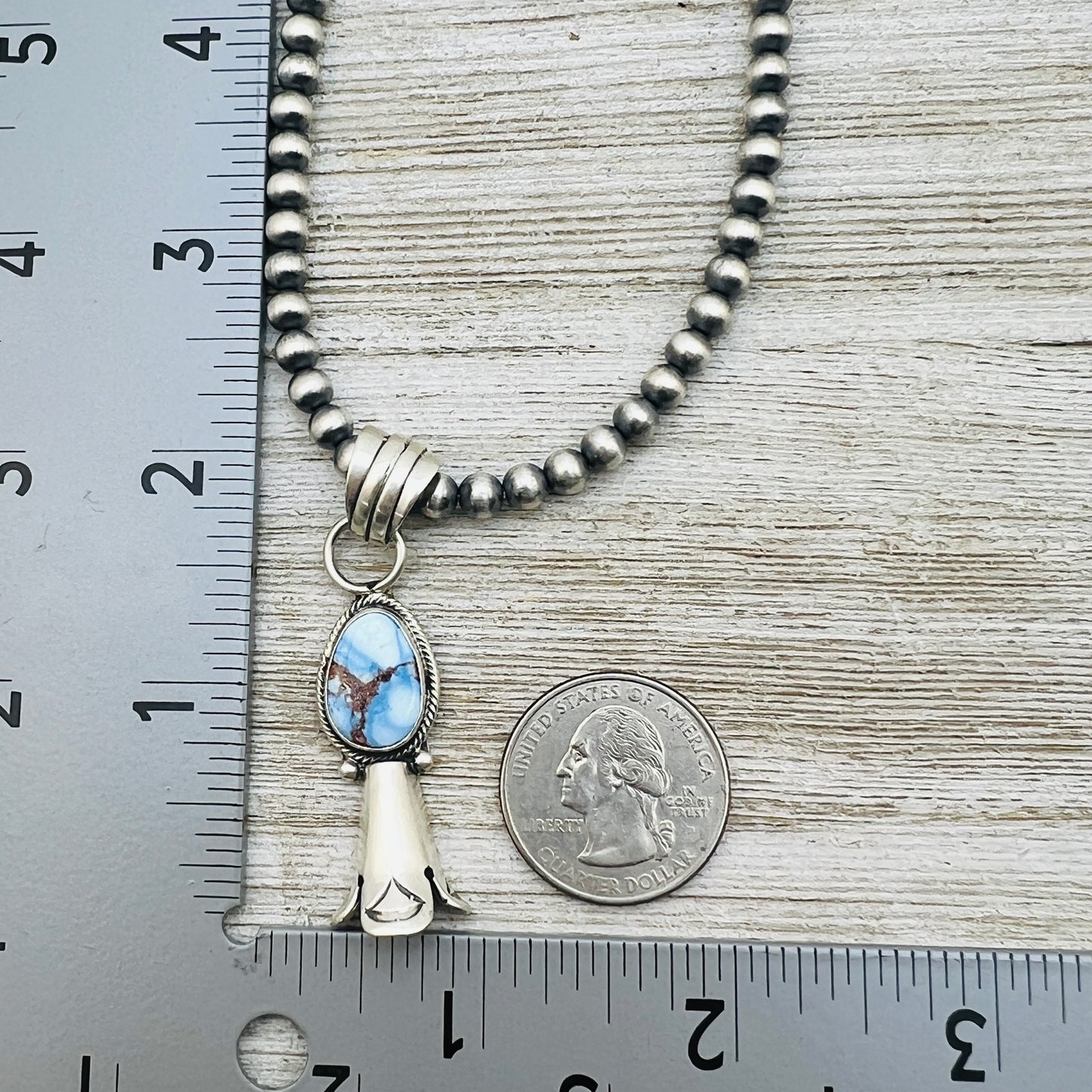 16" Golden Hills Turquoise Squash Blossom Necklace Sharon McCarthy Sterling silver  NK10