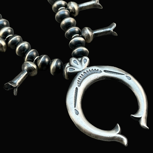 22" Squash blossom necklace sterling silver navajo pearl Preston Haley 731