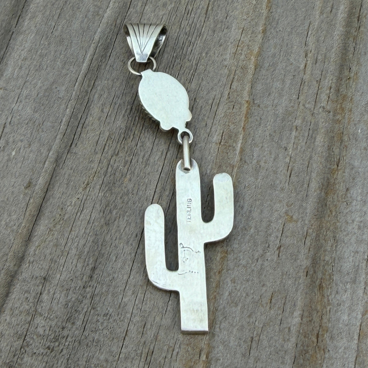 Blue Campitos Turquoise Cactus Pendant Sharon McCarthy Navajo Sterling Silver PD3