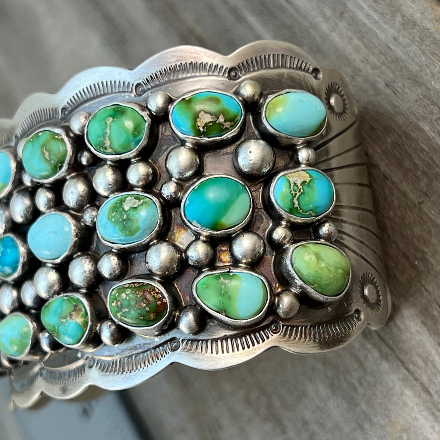 6 3/4" Green Blue Sonoran Turquoise Cuff Bracelet Sterling Silver Tom Lewis 512