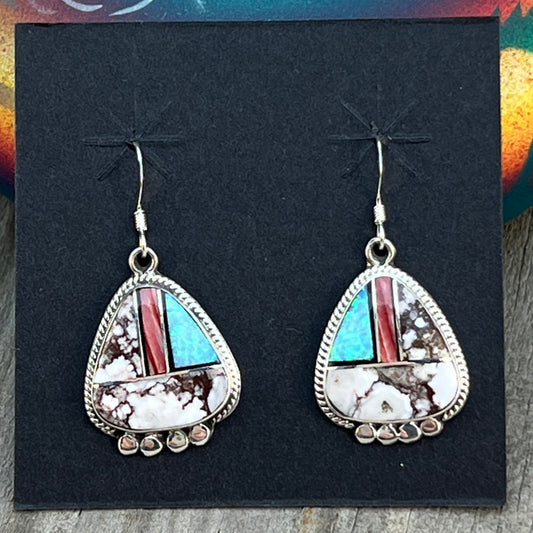 Modern Green Serpentine inlay Earrings Sterling Silver James Manygoats Navajo 673