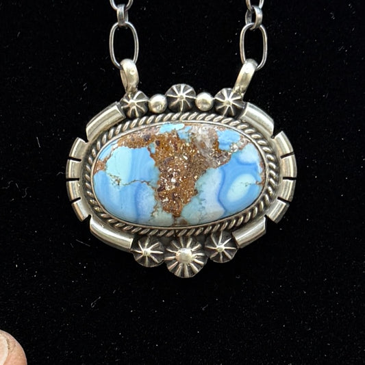 Golden Hills turquoise station necklace Sterling Silver Navajo Samuel Yellowhair NK32