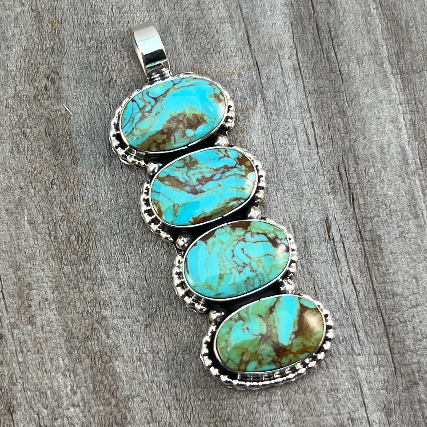 Turquoise vertical bar Pendant Sterling silver Navajo handmade Marie Bahe 534