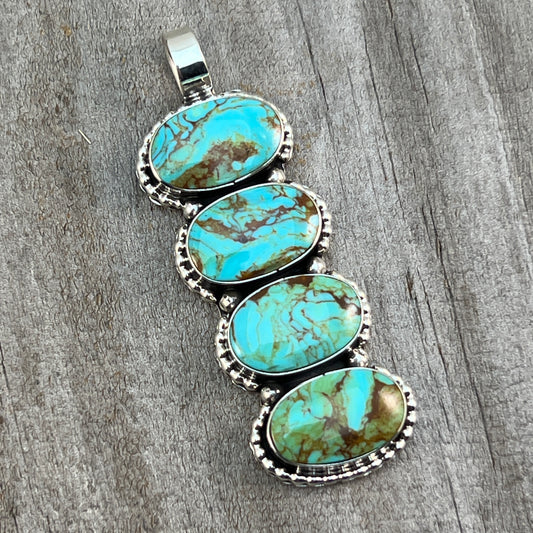 Turquoise vertical bar Pendant Sterling silver Navajo handmade Marie Bahe 534