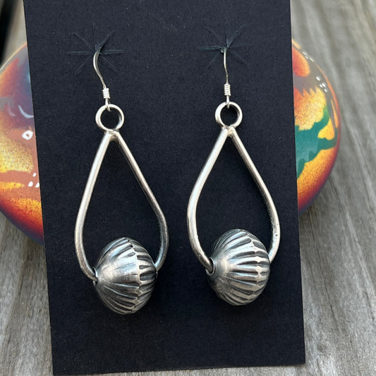 Long Fluted handmade Bead Navajo pearl drop Earrings Sterling Silver Preston Haley 636