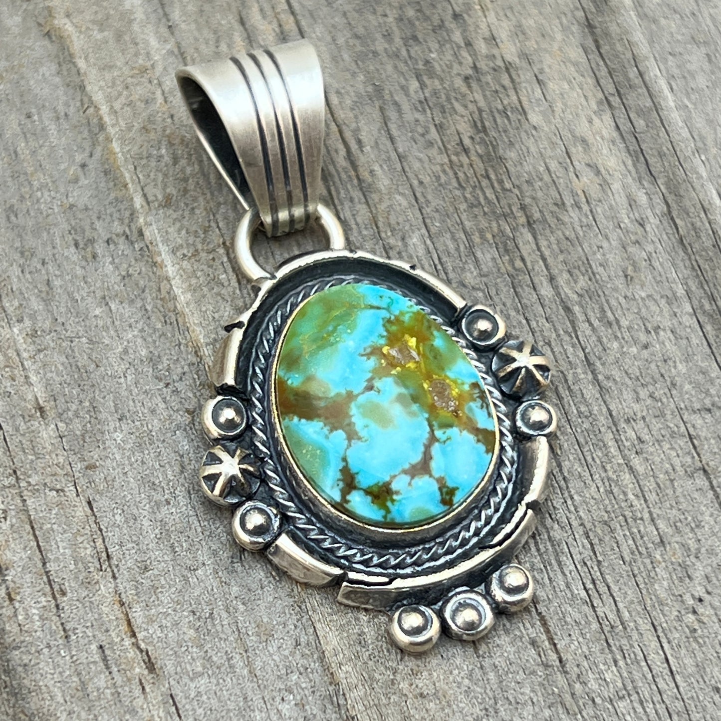 Kingman Turquoise pendant sterling silver Marita Benally Navajo 754
