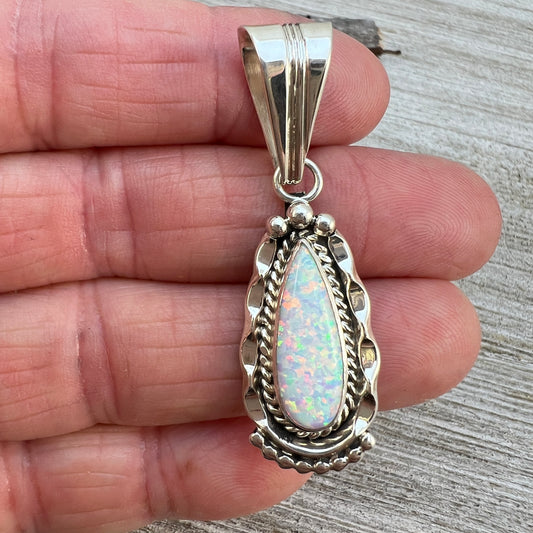 White opal pendant, handmade sterling silver