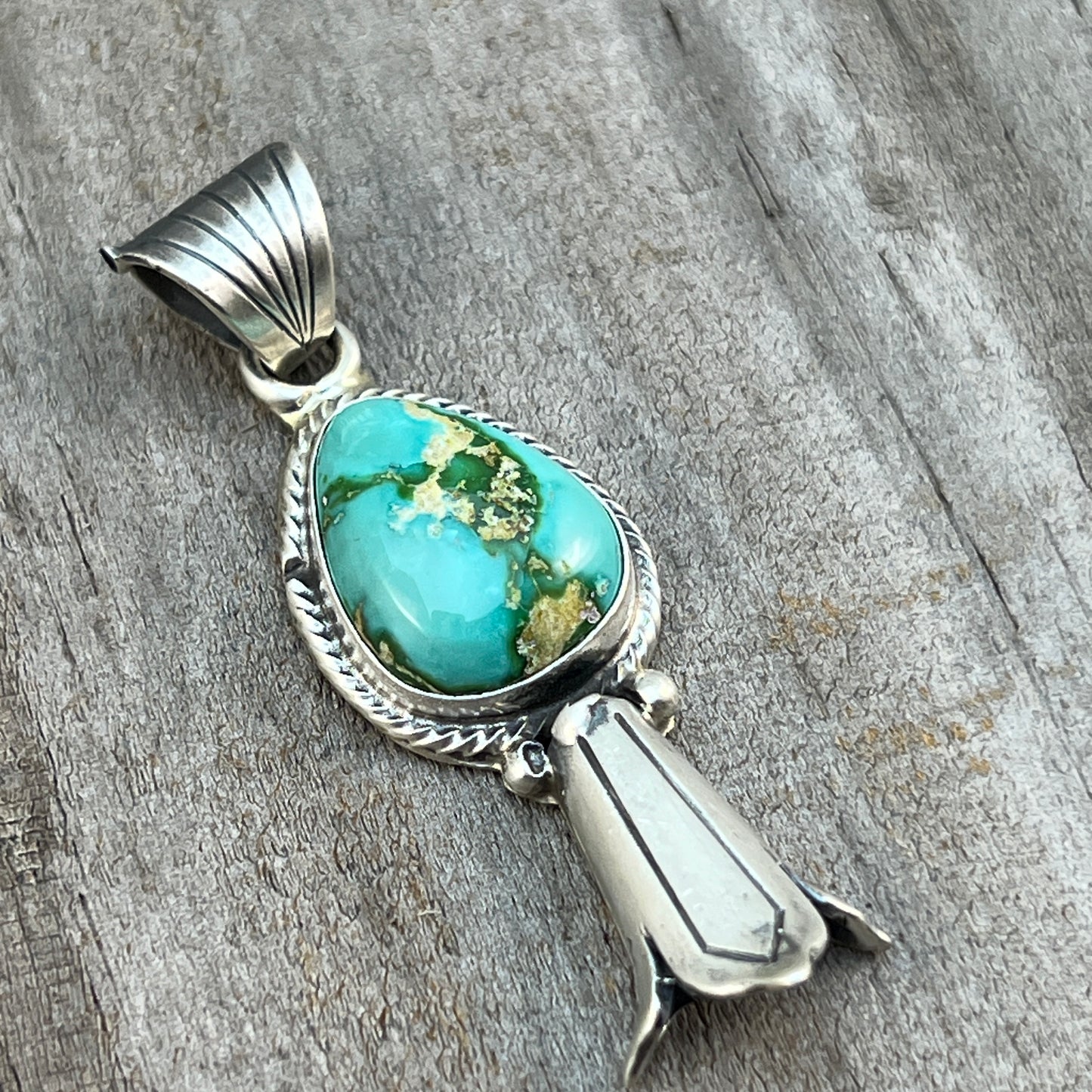Sonoran Gold Turquoise Squash Blossom Pendant Adrienne Gordon Sterling Silver 498