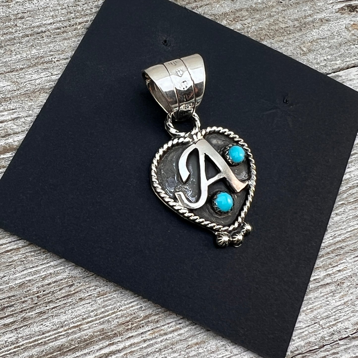 Sterling silver Initial Letter A Pendant with Turquoise