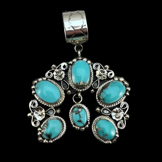 Sterling Campitos Turquoise Naja Pendant #2, Navajo handmade Loretta Delgarito