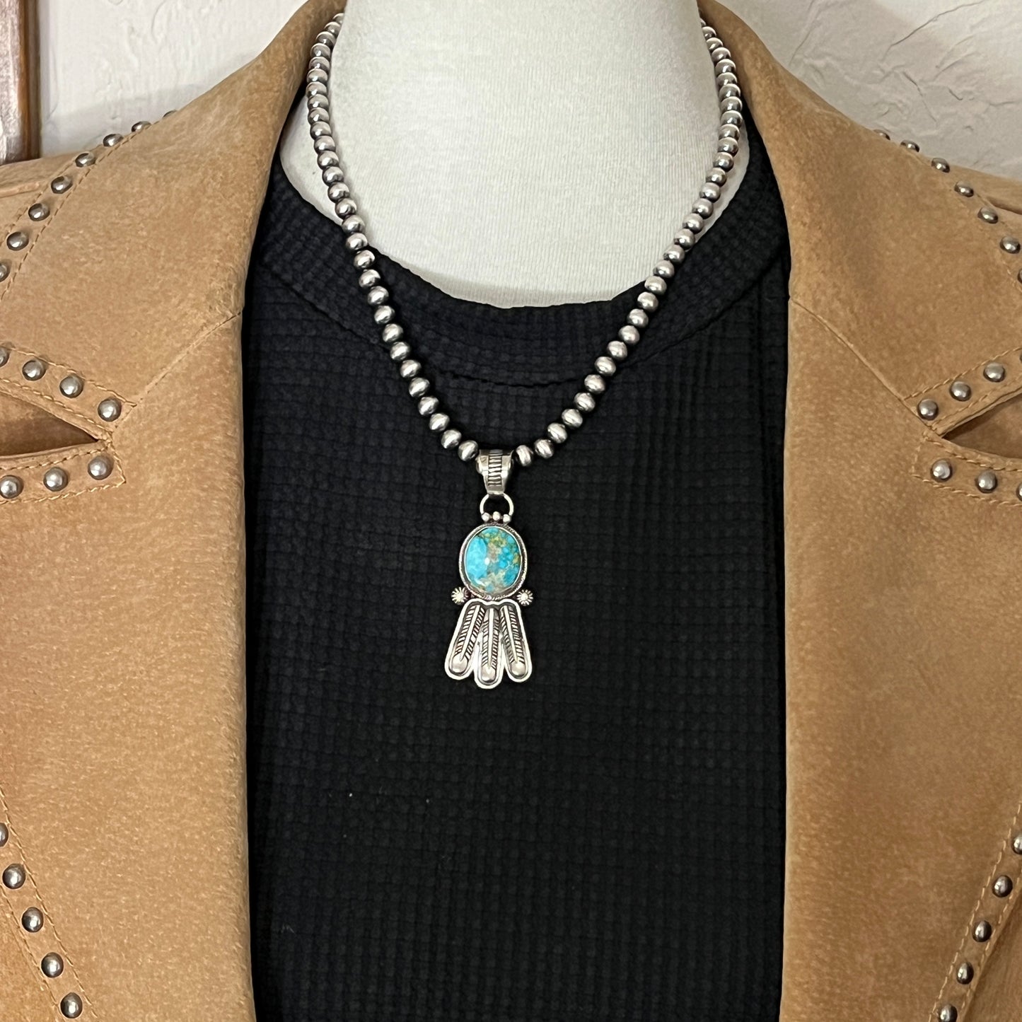 18" Sonoran Turquoise necklace sterling silver 6mm bead Verley Betone Navajo 770