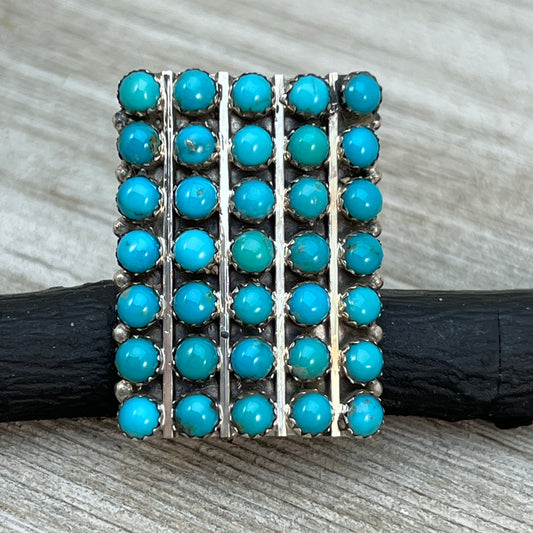 Size 9 Turquoise Zuni Snake Eye Dot Row Ring Kenny Lonjose Sterling Silver