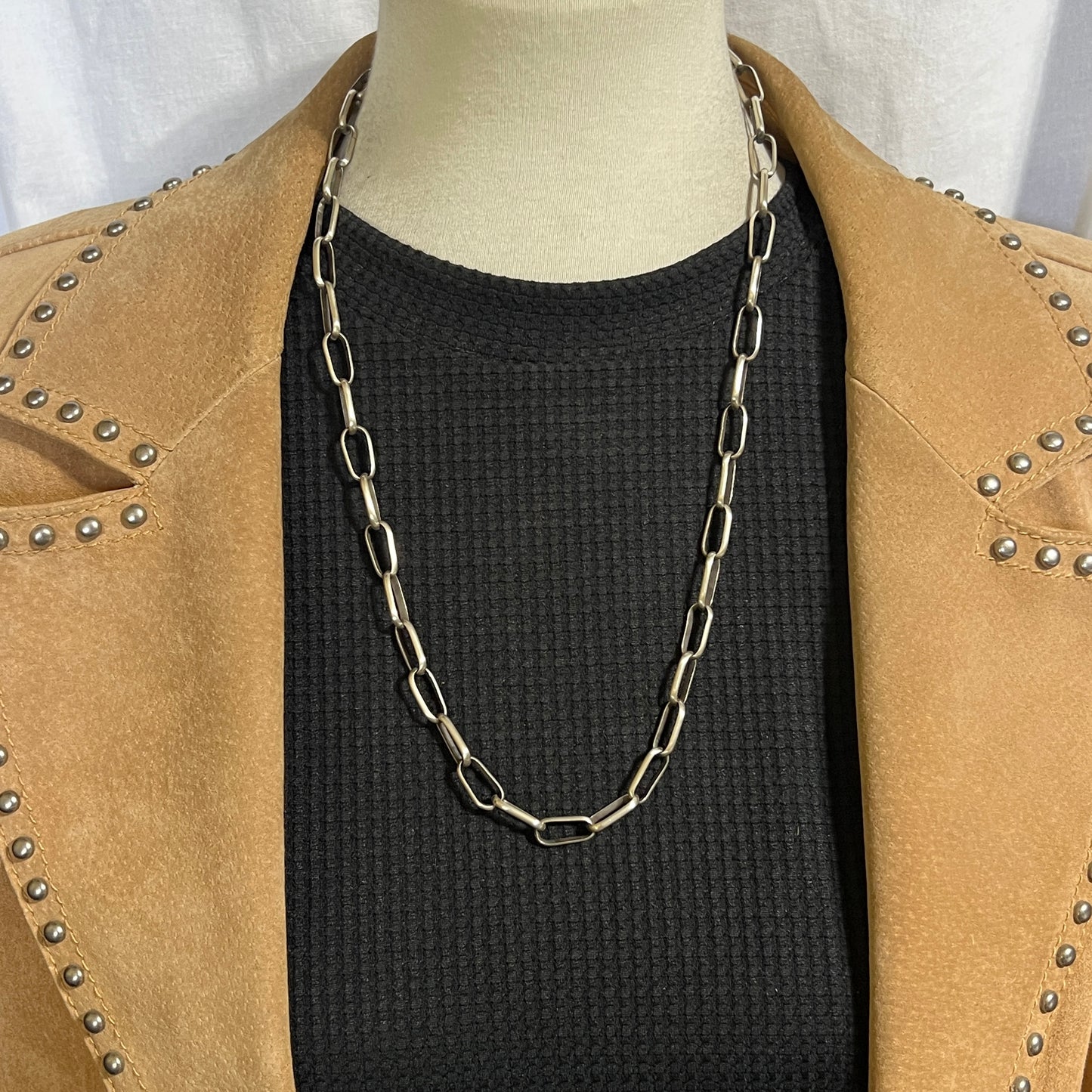 24" Handmade Sterling silver Paperclip link chain necklace Navajo Kevin Shorty CH24KS