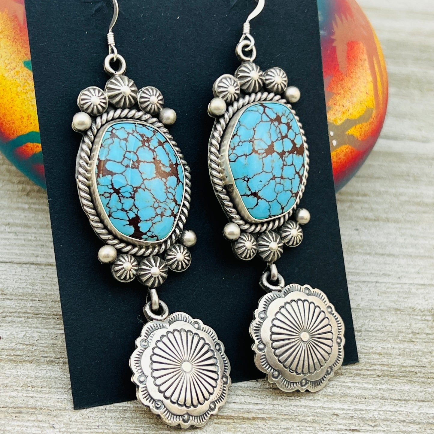 High Quality Egyptian Spiderweb turquoise earrings Michael Calladitto Sterling silver