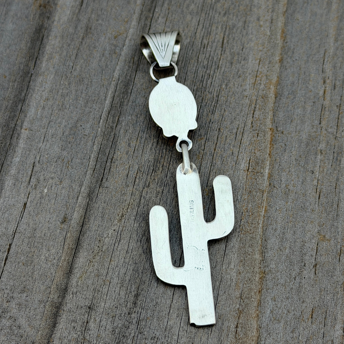 Blue Campitos Turquoise Cactus Pendant Sharon McCarthy Navajo Sterling Silver PD4
