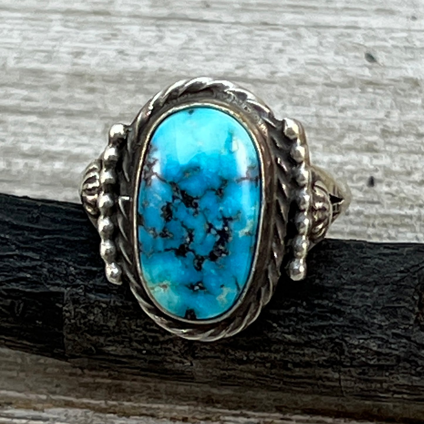 Size 8 Blue Kingman Turquoise Sterling Silver Ring Samuel Yellowhair Navajo