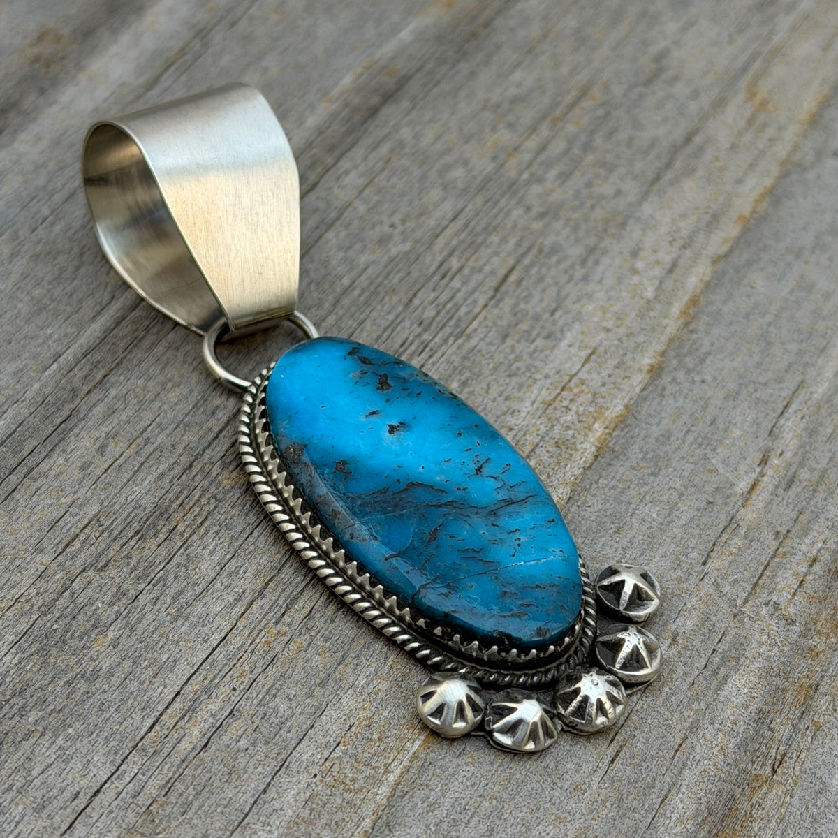 Blue Kingman Turquoise Sterling Silver pendant Selina Warner Navajo handmade