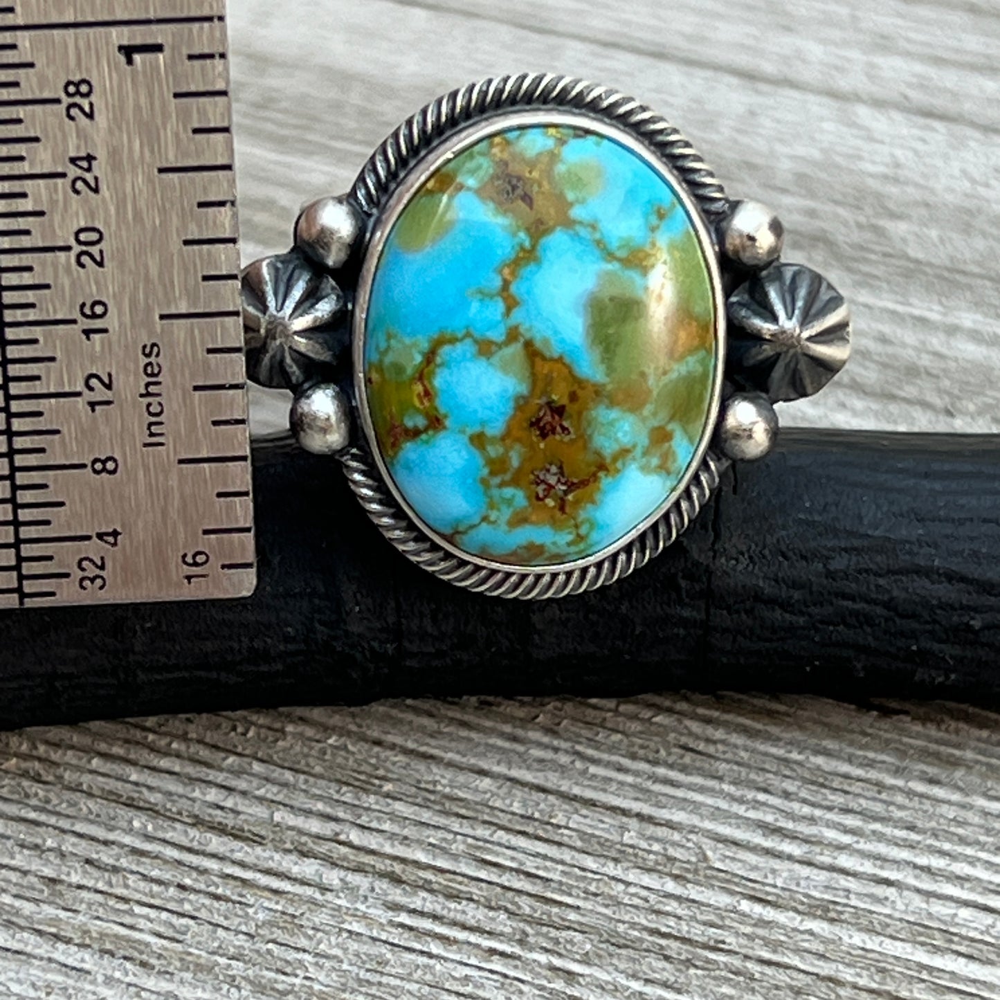 Size 9.5 High Grade Natural Kingman Polychrome Turquoise ring Navajo Daniel Benally