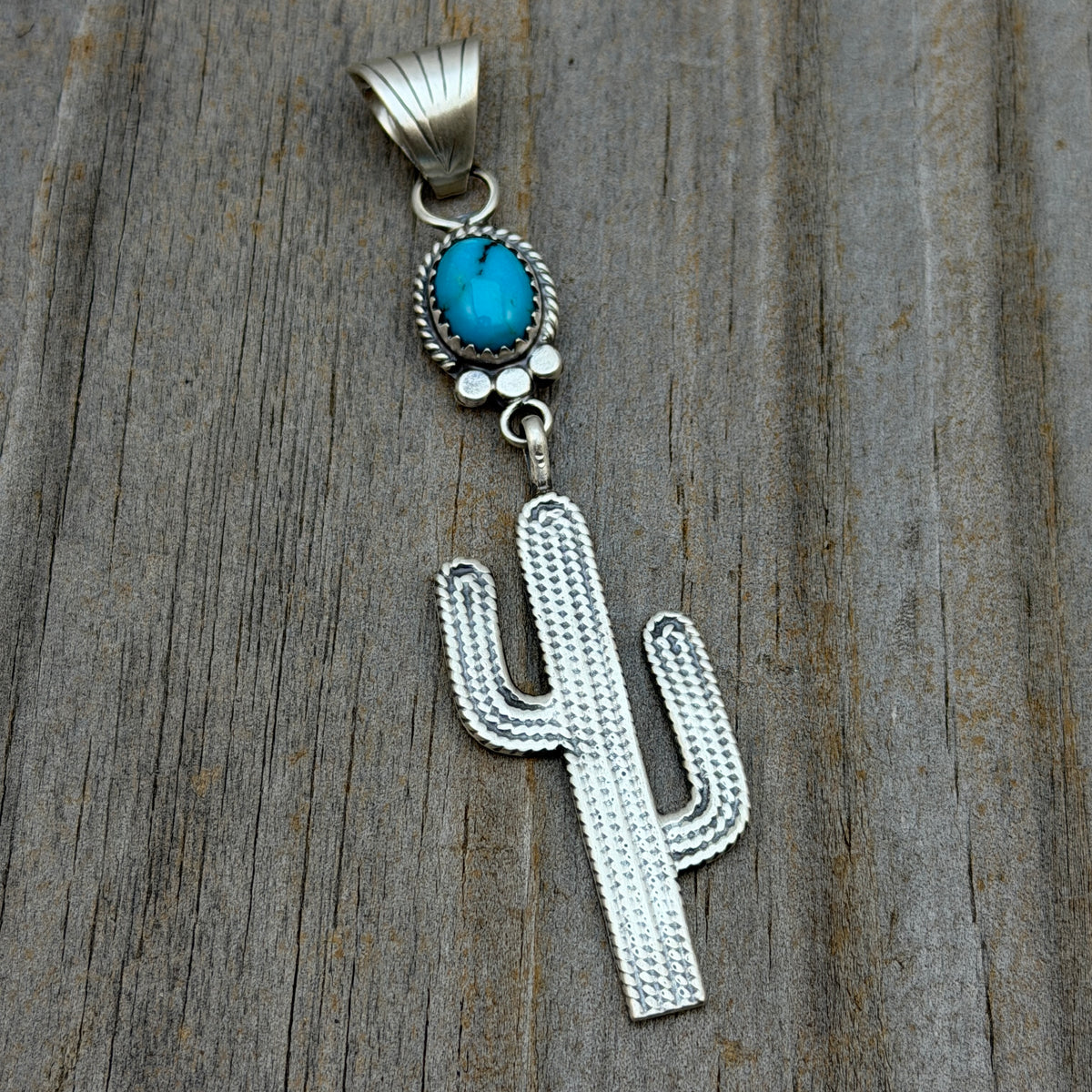 Blue Campitos Turquoise Cactus Pendant Sharon McCarthy Navajo Sterling Silver PD6