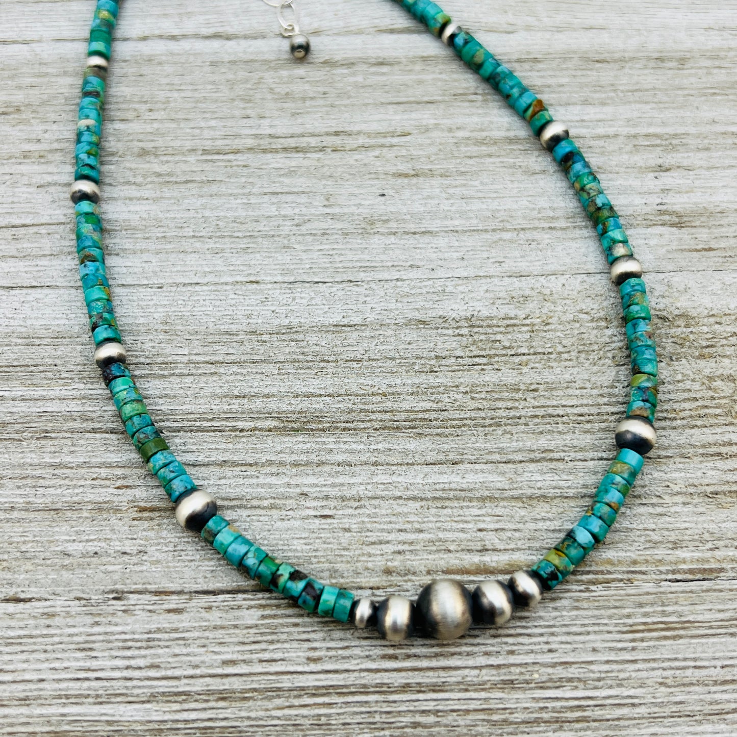 13" 14" 15" 16" 17" adjustable choker, Real Sterling Silver, oxidized, Turquoise Bead Necklace, Western Boho Pearl