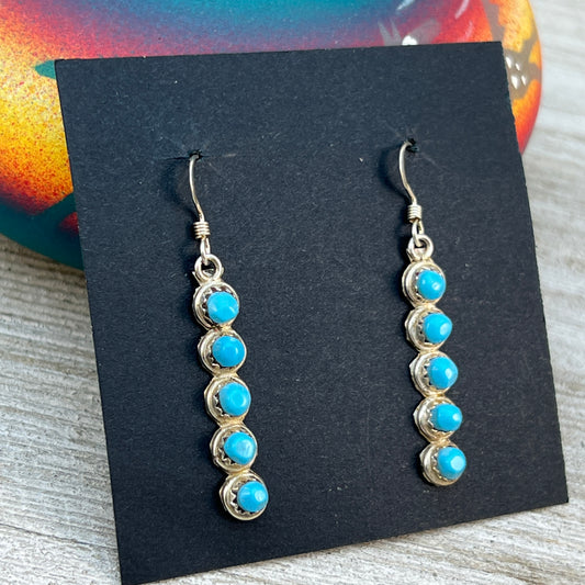 Snake Eye turquoise dot, sterling silver Skinny bar earrings Zuni Cordelia Waikaniwa