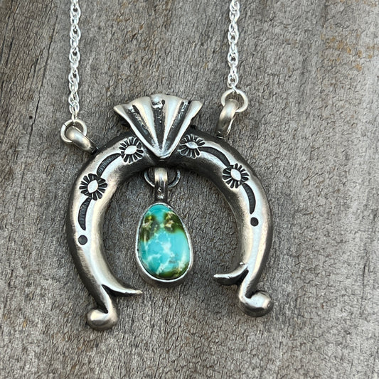 19" Sonoran Turquoise Naja Necklace Sterling silver Navajo Gary Shorty 566