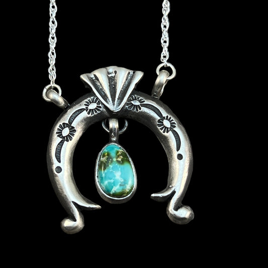 19" Sonoran Turquoise Naja Necklace Sterling silver Navajo Gary Shorty 566