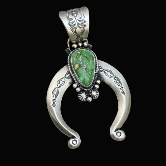 Sonoran Gold Turquoise Naja Pendant Samuel Yellowhair Navajo Handmade PD6