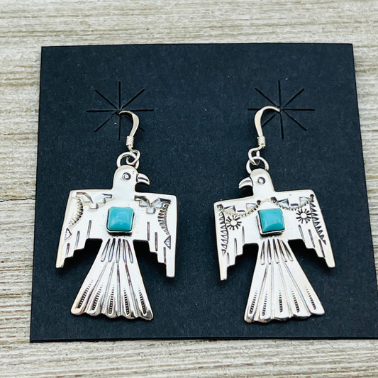 Turquoise Thunderbird Earrings Jeremy Delgarito Navajo sterling silver signed ER26