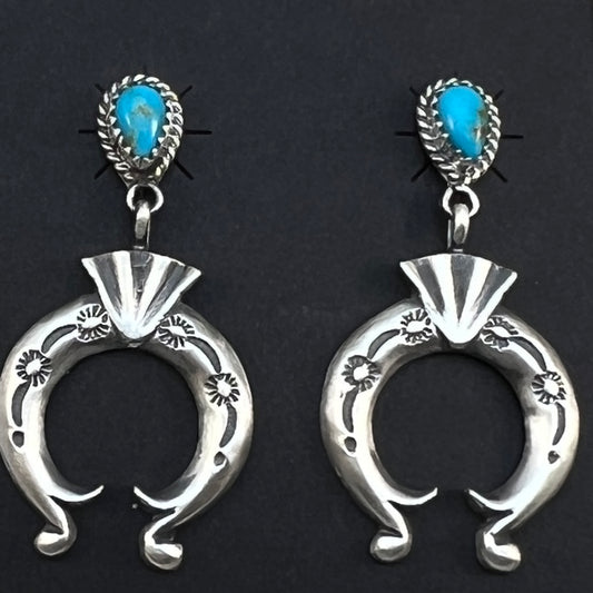 Turquoise naja earrings sterling silver Navajo Adrienne Gordon 445