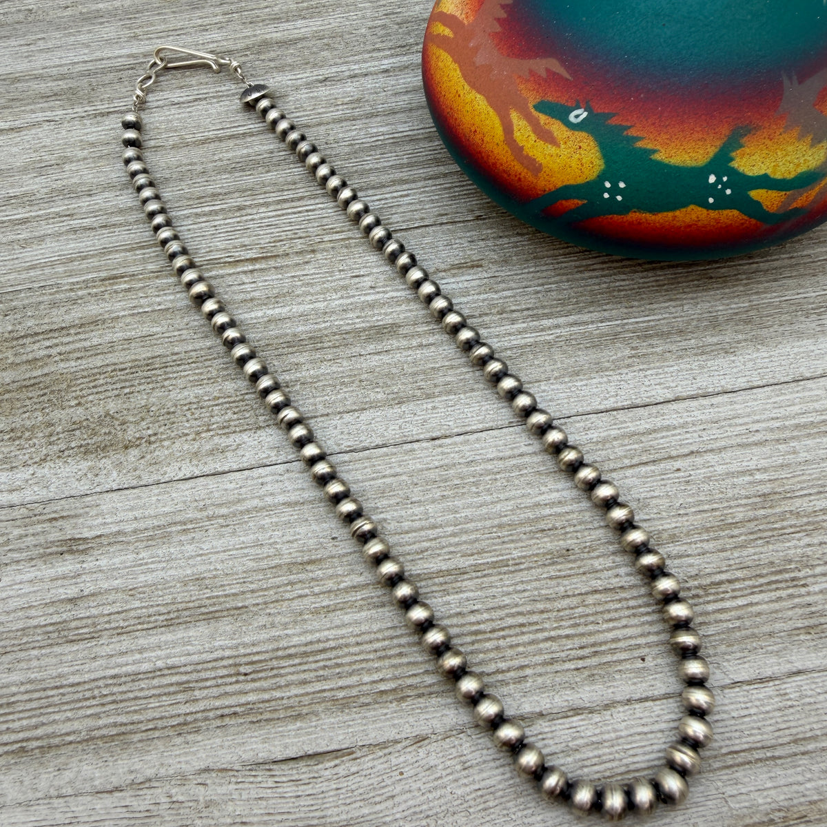16" Sterling silver Navajo handmade 5mm round bead Pearl necklace Dorinda Mariano signed