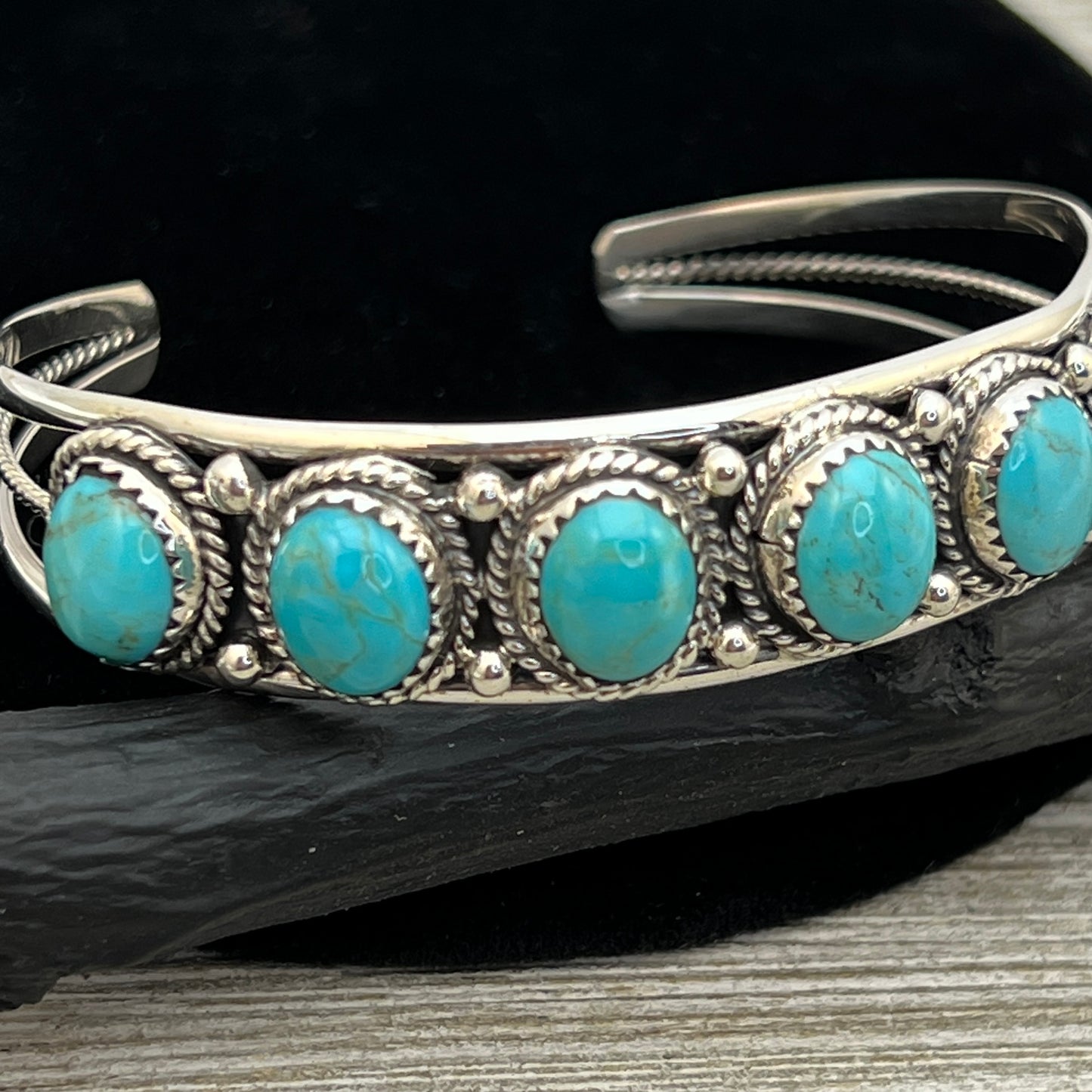 6 3/4" Campitos Turquoise Cuff Bracelet Sterling Silver Verley Betone BR44