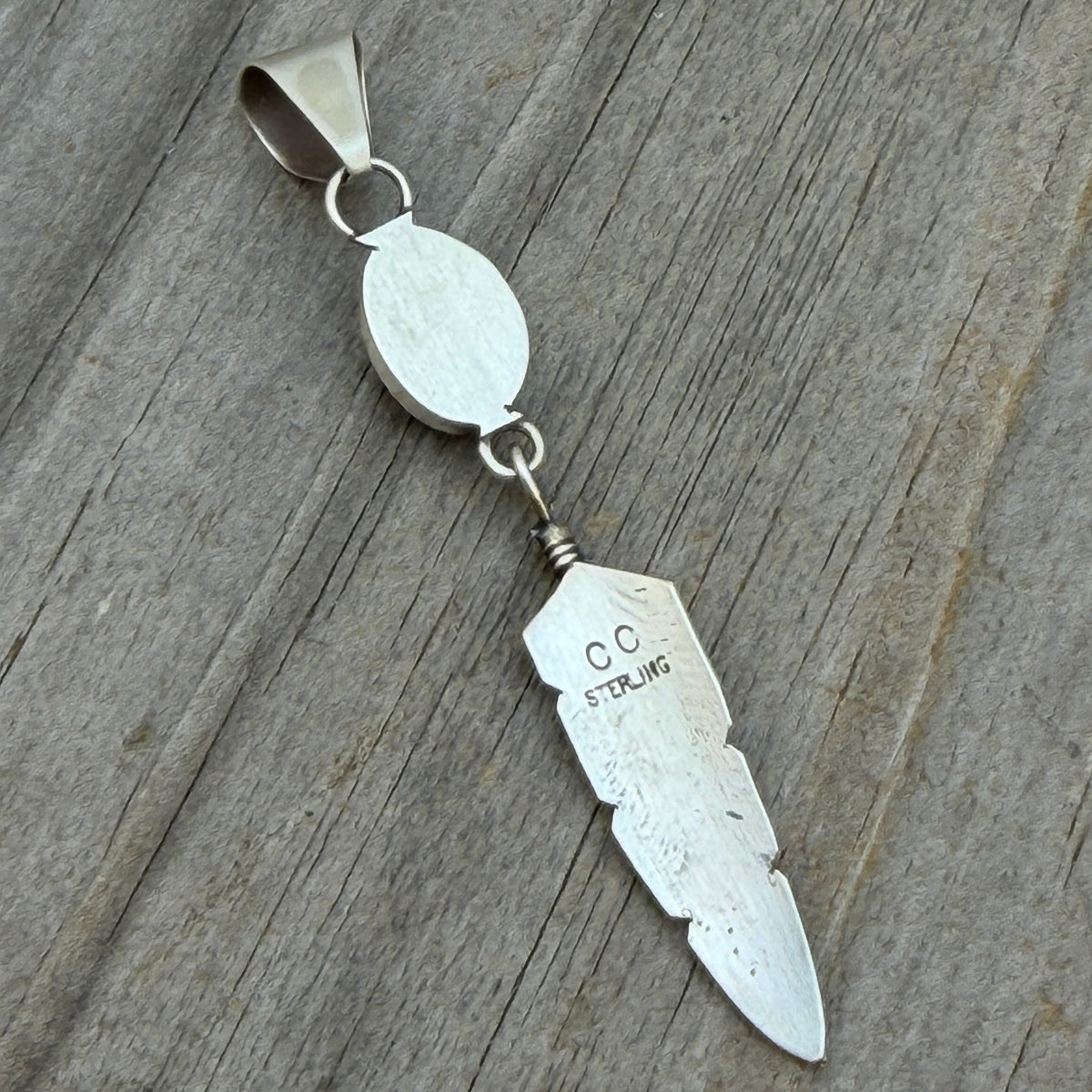 Sonoran Gold Turquoise sterling silver Feather Pendant Chris Charley Navajo PD4