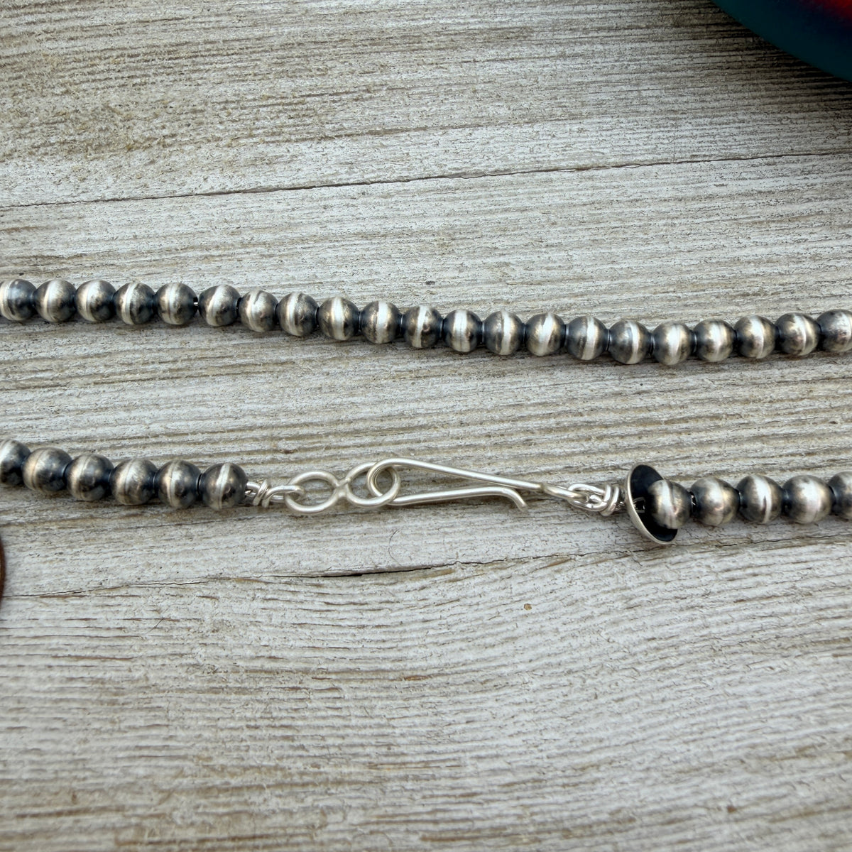 14" Sterling silver Navajo handmade 5mm round bead Pearl necklace Dorinda Mariano signed