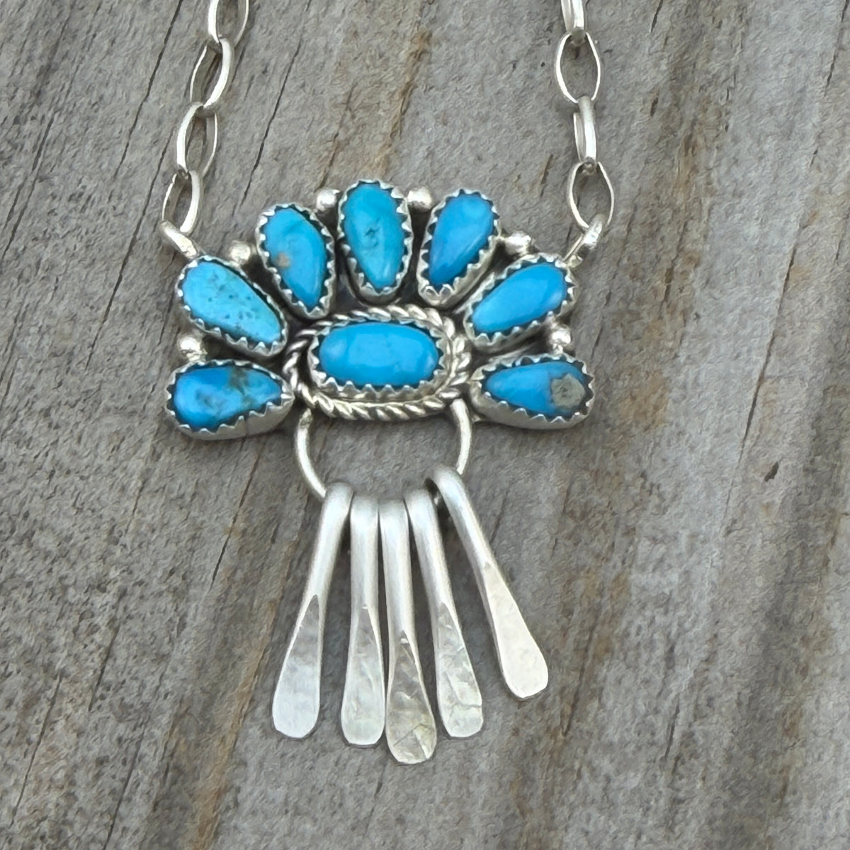 17 1/2" Turquoise Petit  Point Necklace Justina Wilson Sterling silver NK57