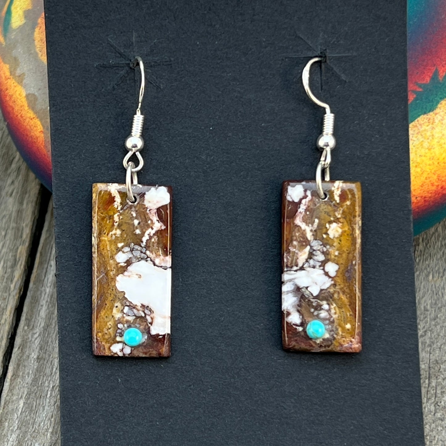 Wild Horse Slab Earrings Turquoise Zuni handmade Jesus Espino 675